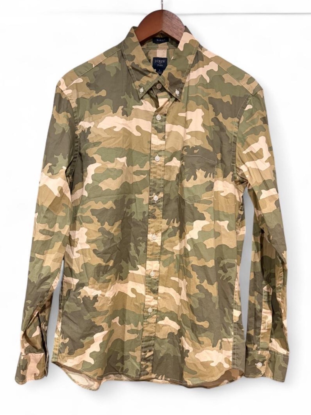 NWT J. Crew Flex Men's Slim Fit Green Camo Button-Down Longsleeve | Large